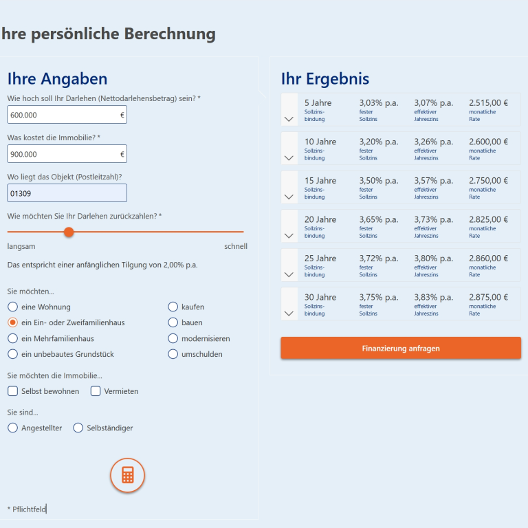 Finanzierungsrechner anklicken
